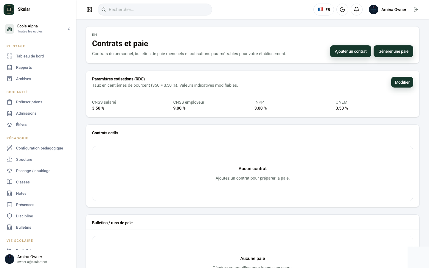 Écran RH et paie Skular