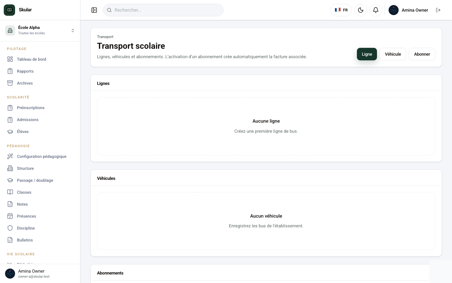 Écran Transport scolaire Skular