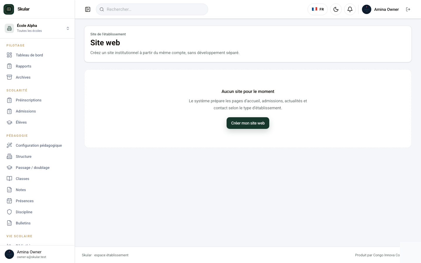 Écran Site web Skular