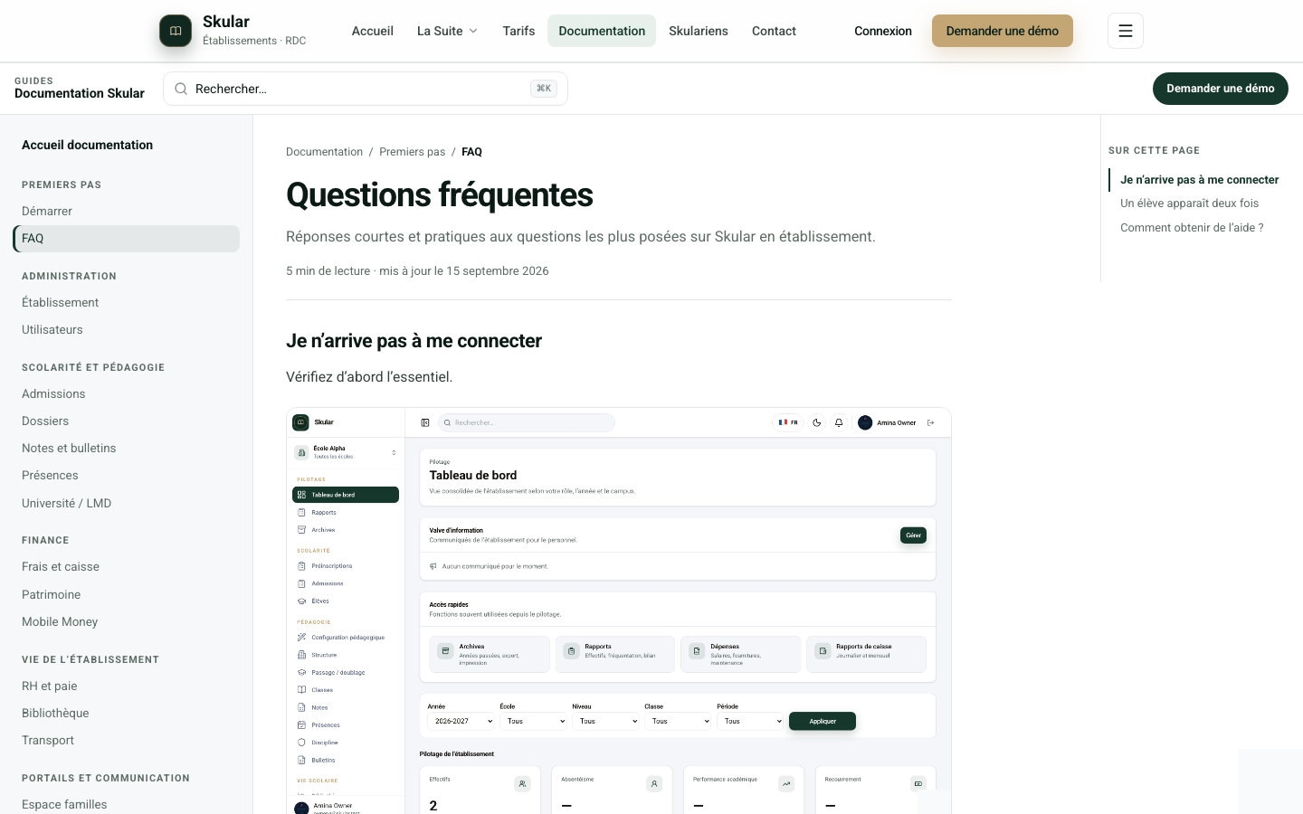 Guide FAQ dans la documentation