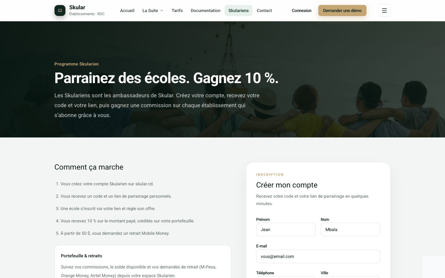 Page Skularien sur skular.cd
