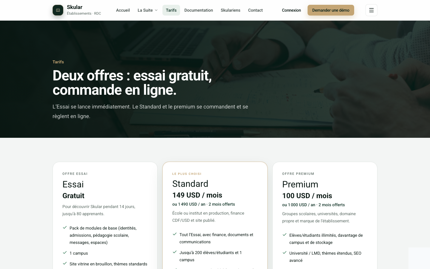 Page Tarifs Skular